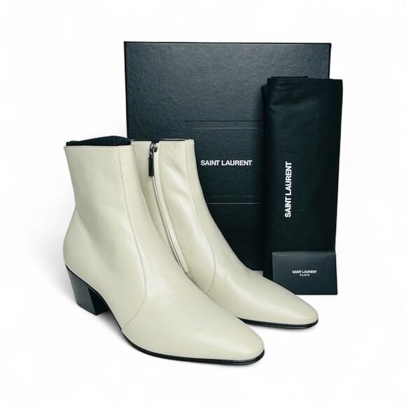 NIB Saint Laurent Vassili Boots EU 42.5 US 9.5 Smooth Leather Ivory White $1,250 - Picture 3 of 13